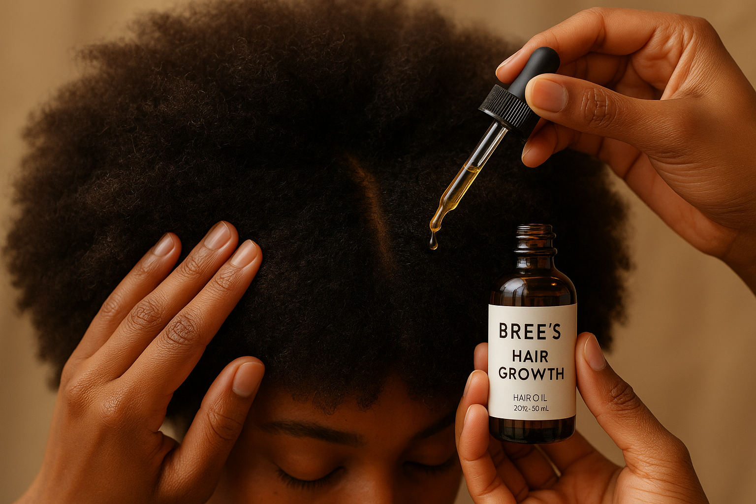 Cheveux afro avec un huile « Bree’s Hair Growth »